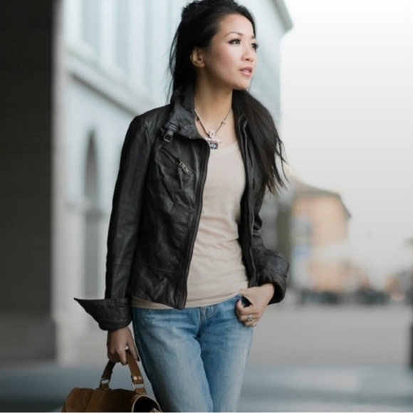 EUC All Saints Belvedere black leather moto style jacket - Picture 2 of 15